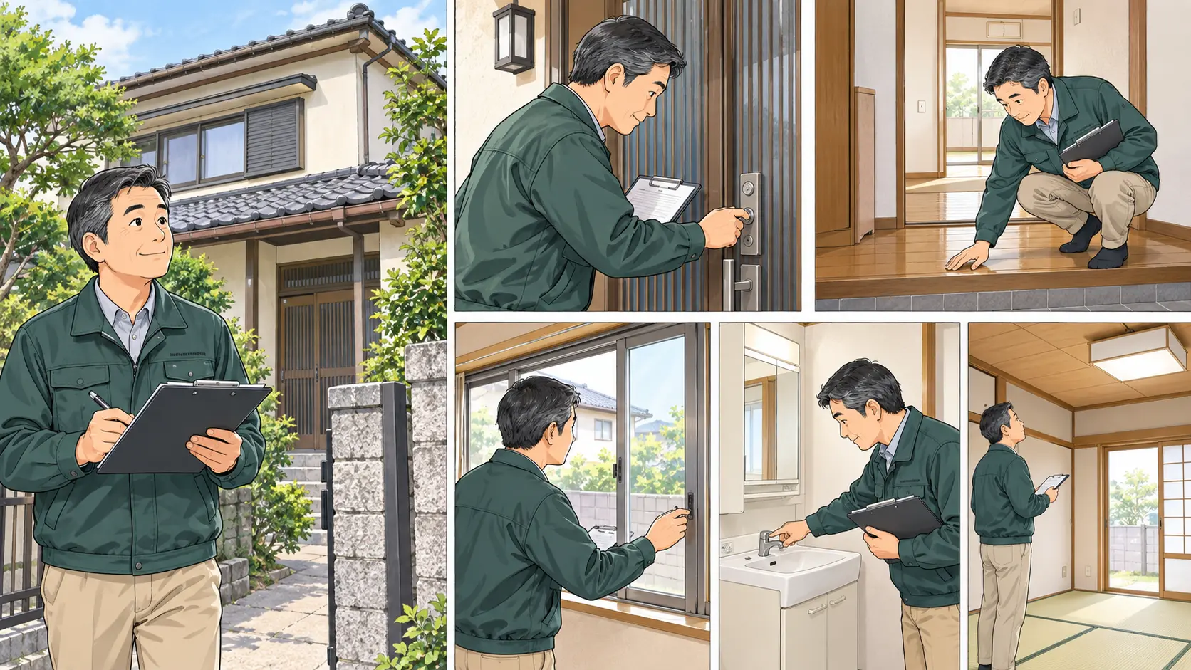 入居前に外回り・鍵・室内設備を点検する大家